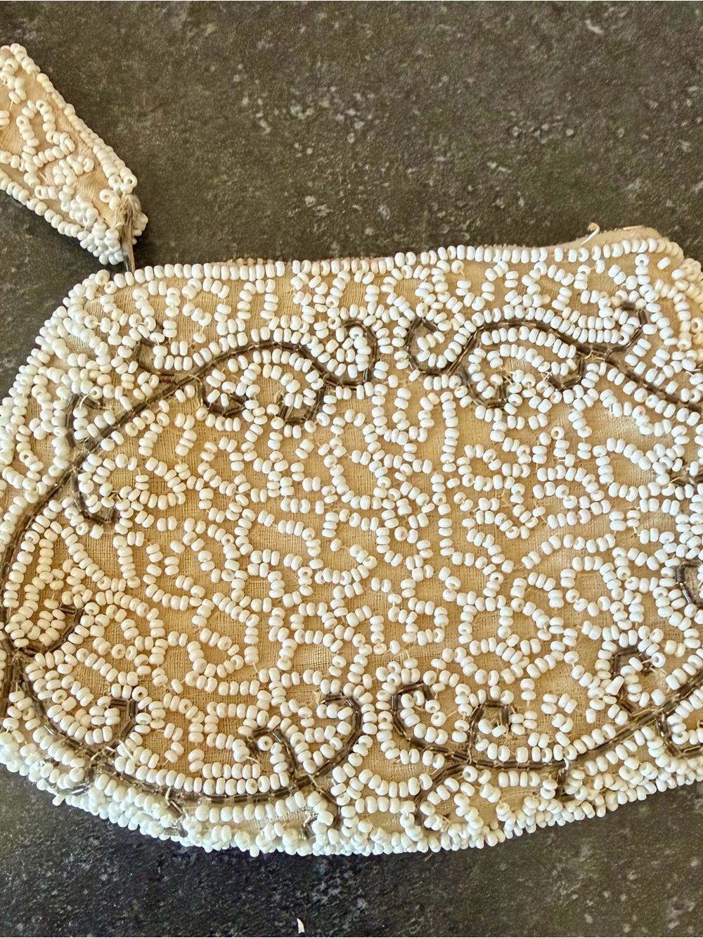 Hand-Beaded Cream Wristlet Clutch